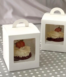 Изображение Коробка с окном и ручкой с ложементом "под 1 капкейк", белый